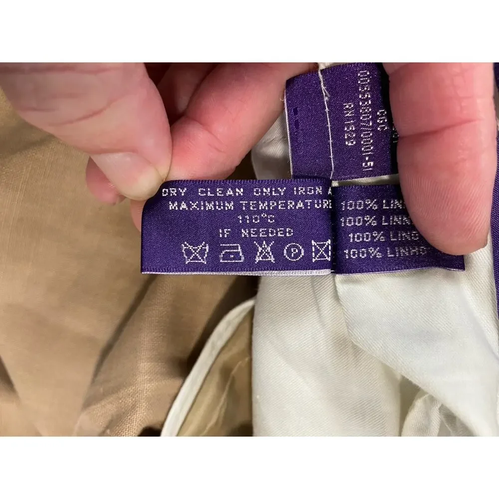 Ralph Lauren Italy Purple Label Men's Pleated 100% Linen Dress Pants. 38X31.5